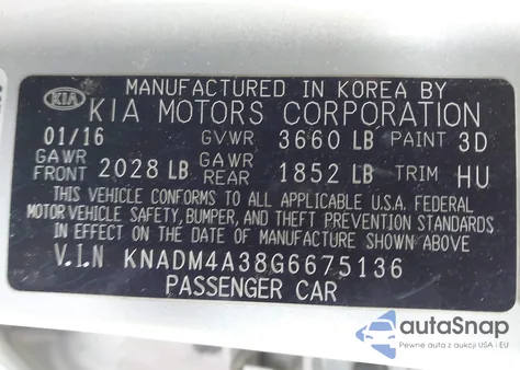 2016 Kia Rio Lx from USA, damaged, VIN KNADM4A38G6675136